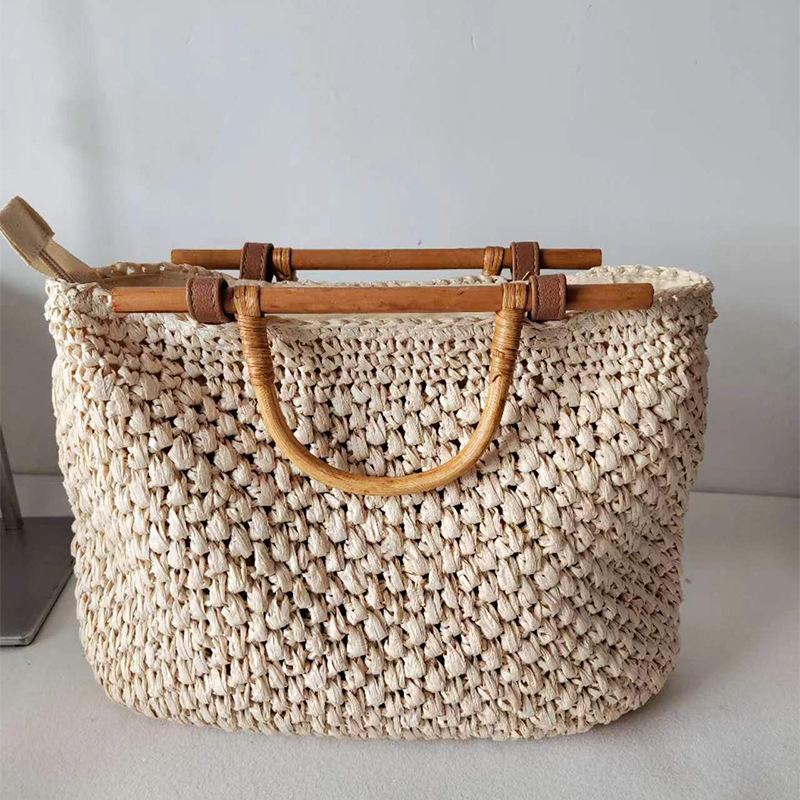 Women Bags Handmade - Соломенная Сумка с деревянной ручкой, ручные